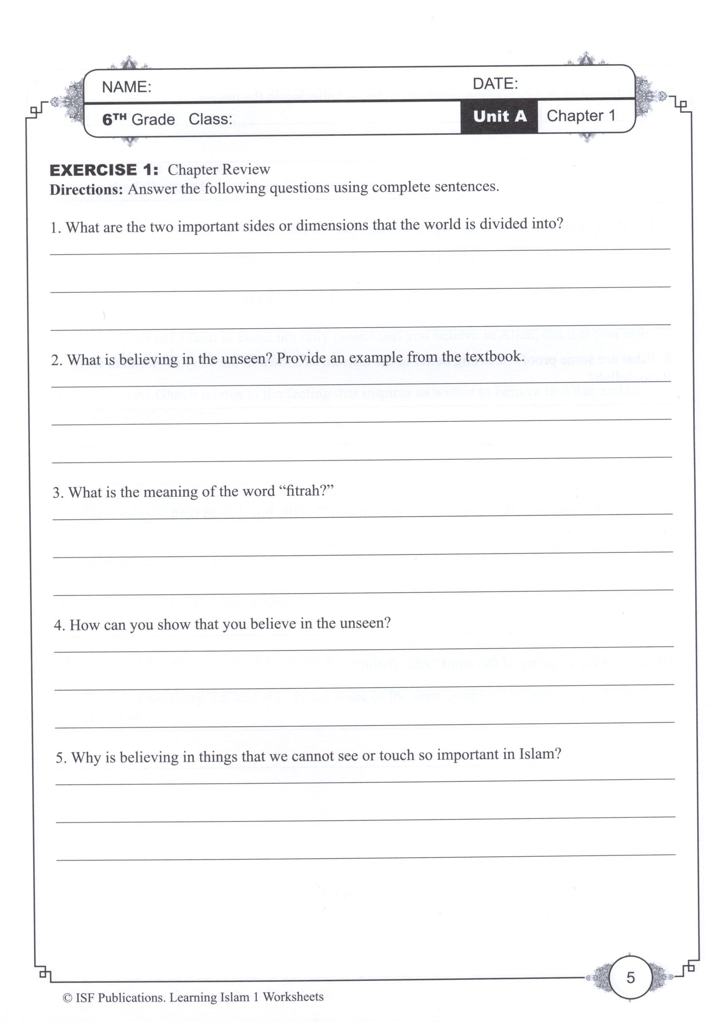 Learning Islam Workbook Level 1 (Grade 6)