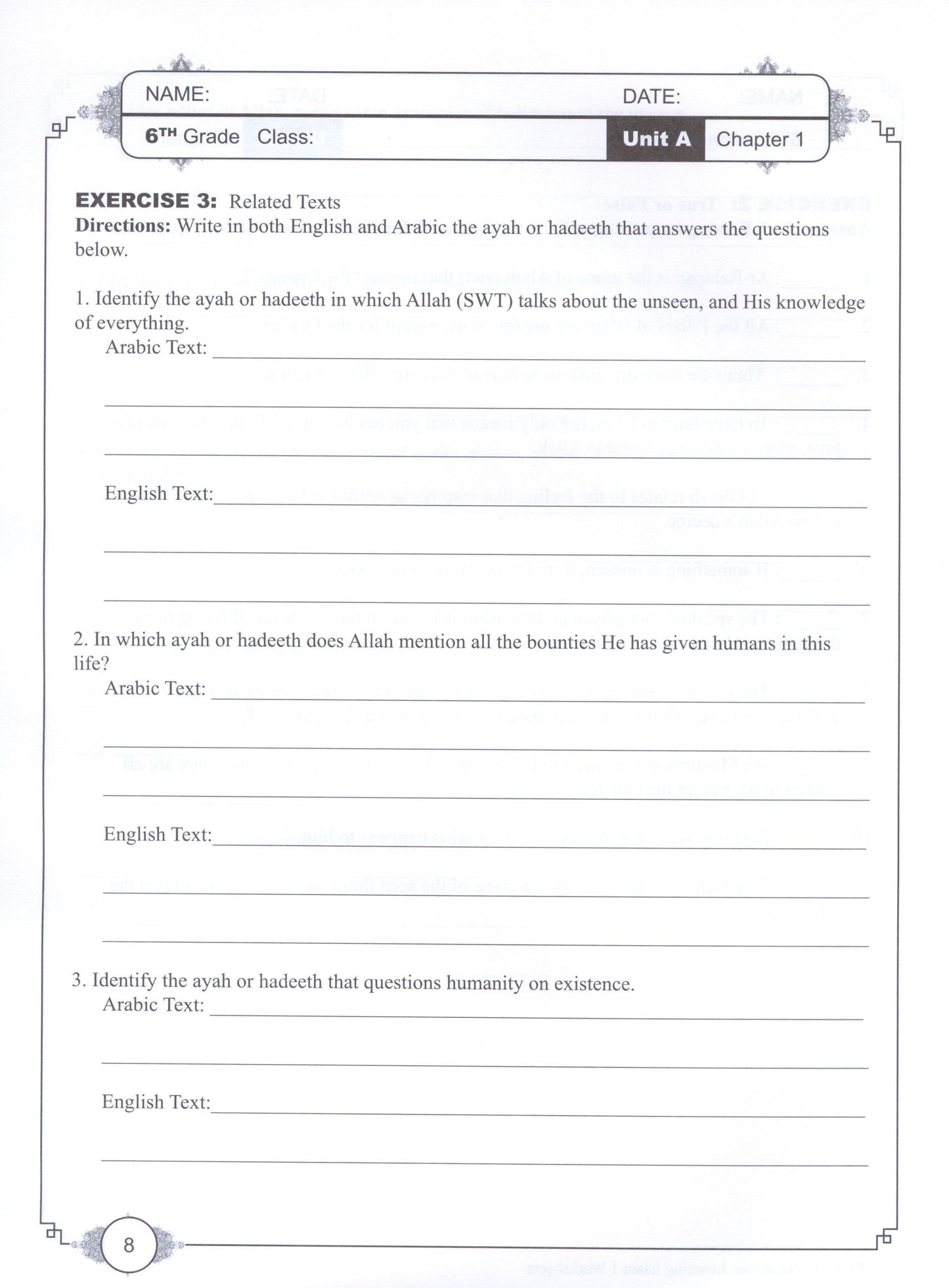 Learning Islam Workbook Level 1 (Grade 6)