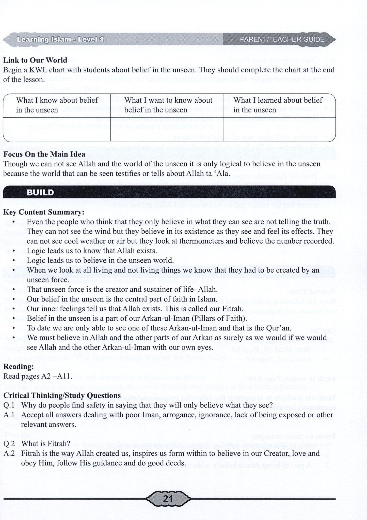 Learning Islam Parent/Teacher Guide Level 1 (Grade 6)