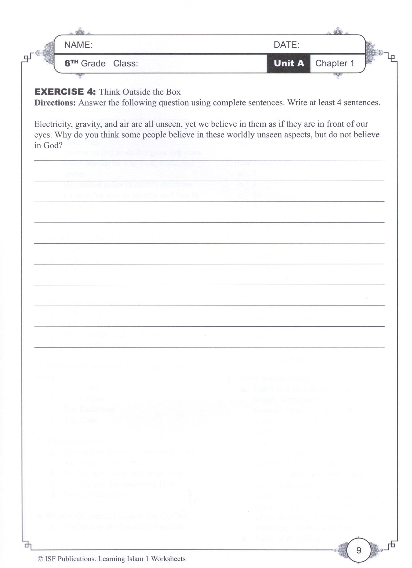 Learning Islam Workbook Level 1 (Grade 6)