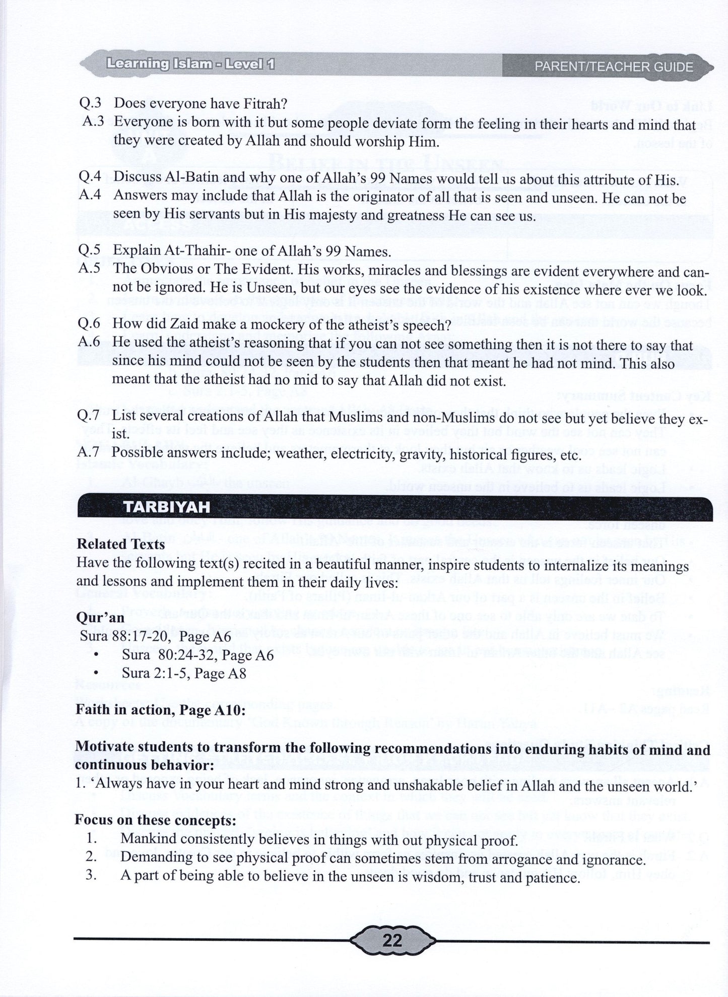 Learning Islam Parent/Teacher Guide Level 1 (Grade 6)