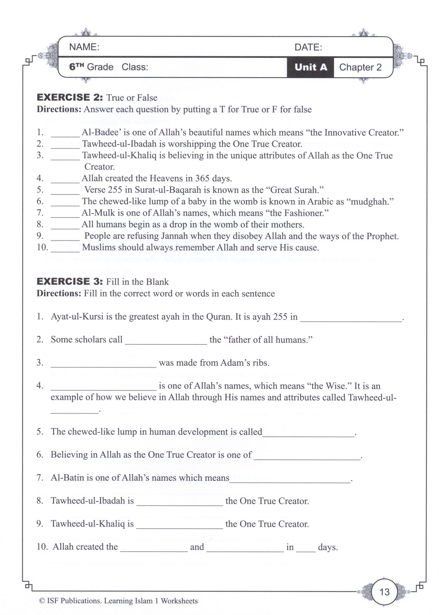 Learning Islam Workbook Level 1 (Grade 6)