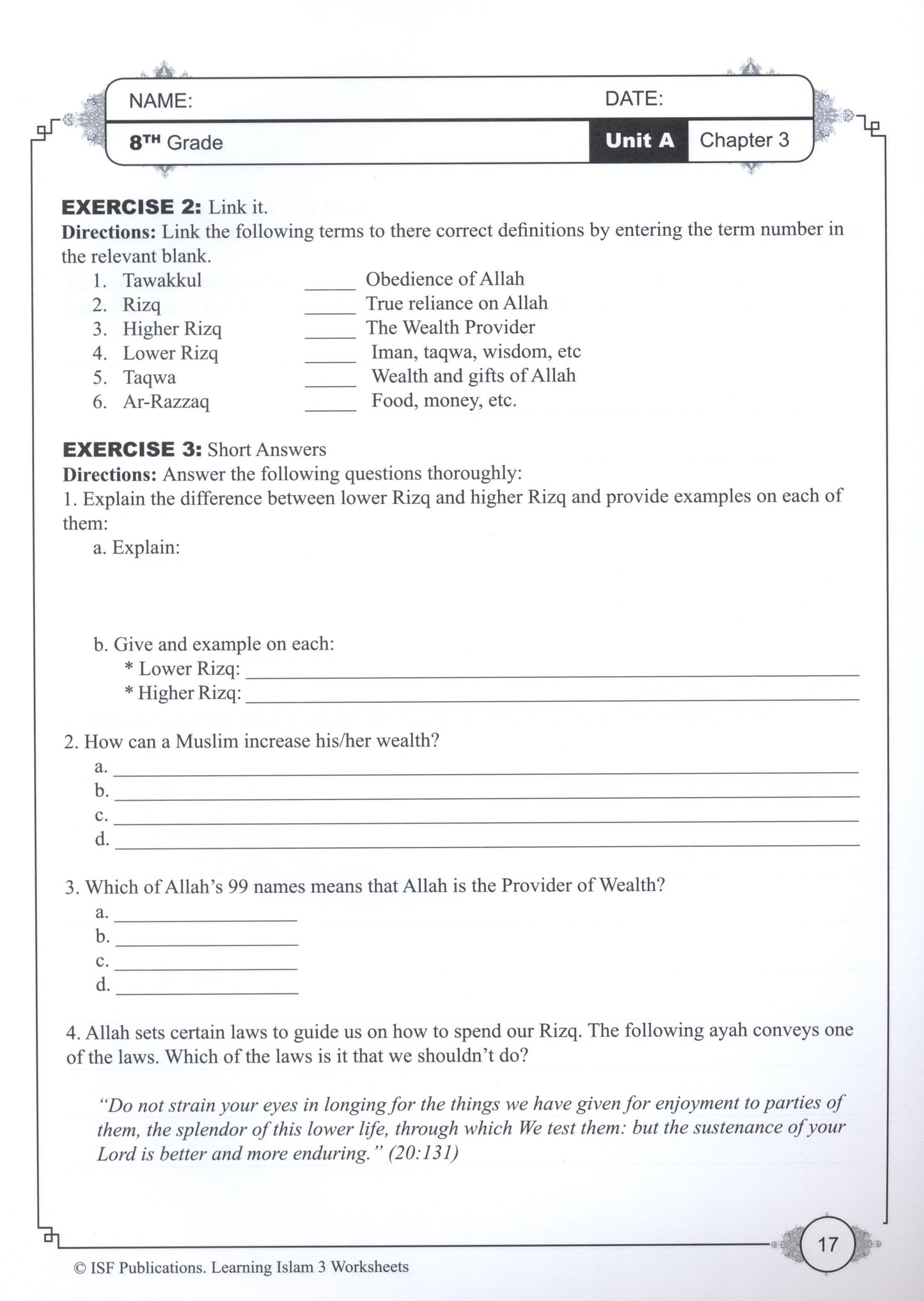 Learning Islam Workbook Level 3 (Grade 8)
