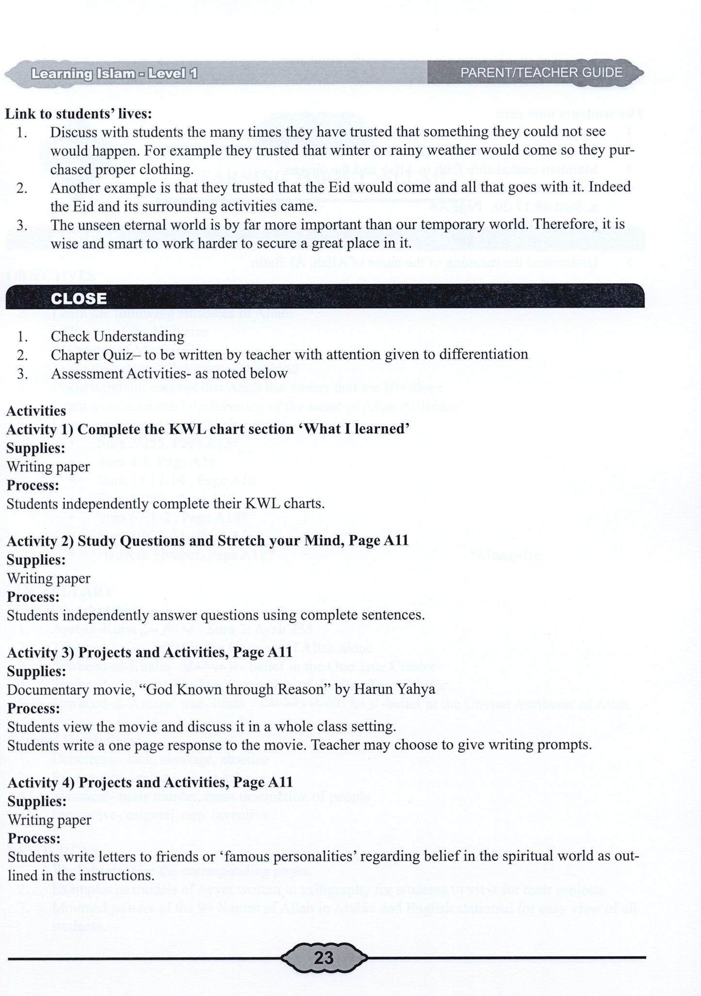 Learning Islam Parent/Teacher Guide Level 1 (Grade 6)
