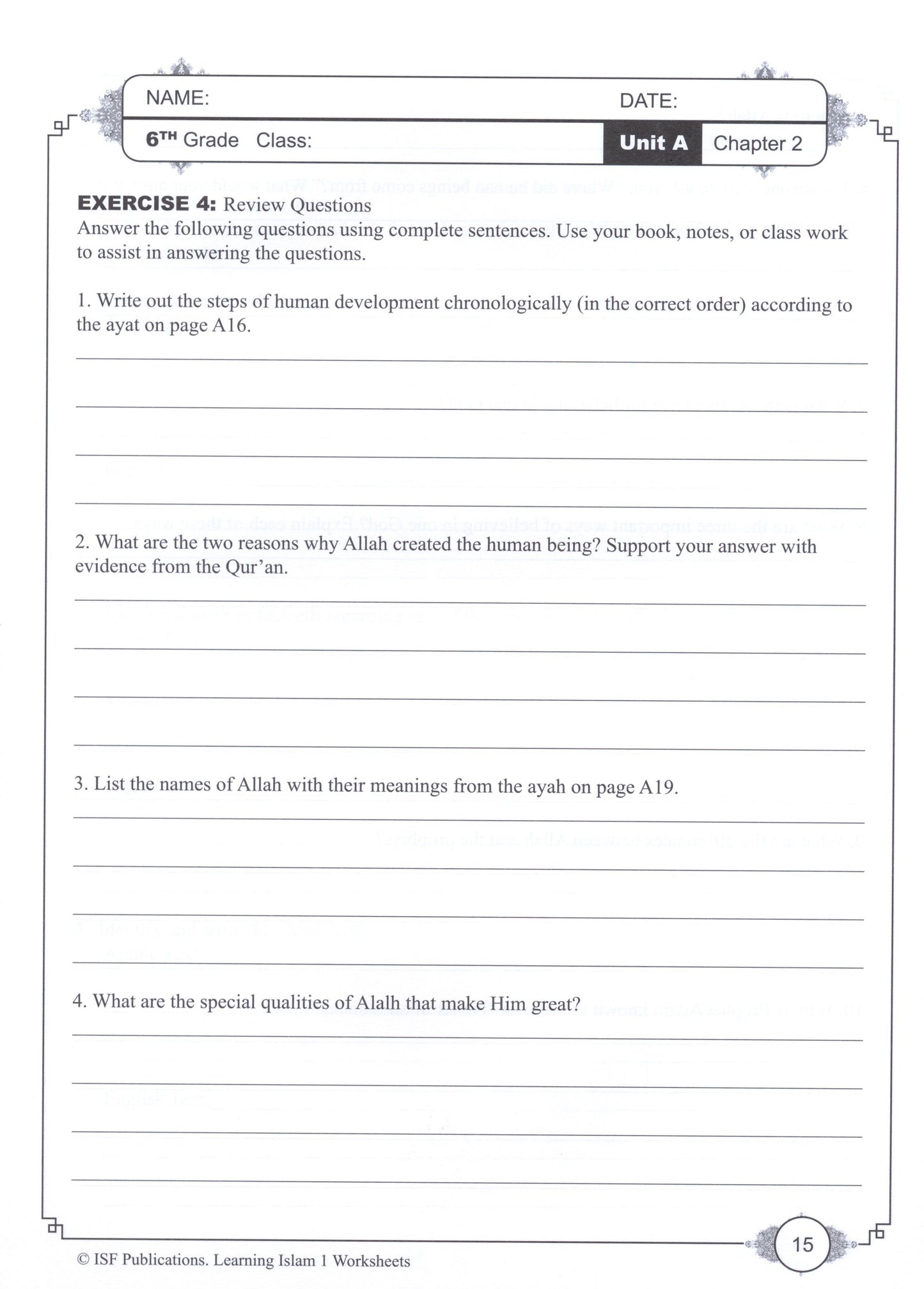 Learning Islam Workbook Level 1 (Grade 6)