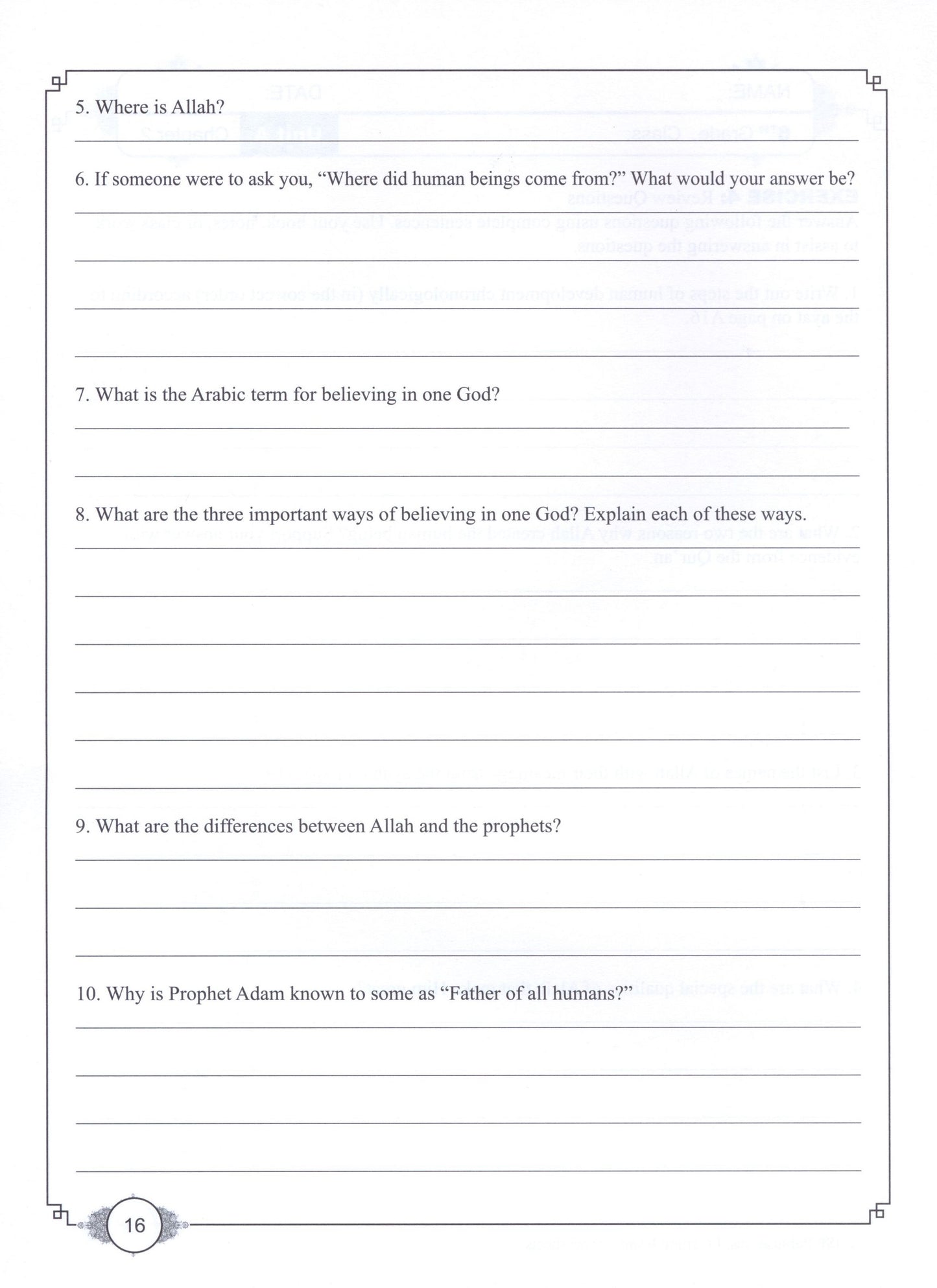 Learning Islam Workbook Level 1 (Grade 6)
