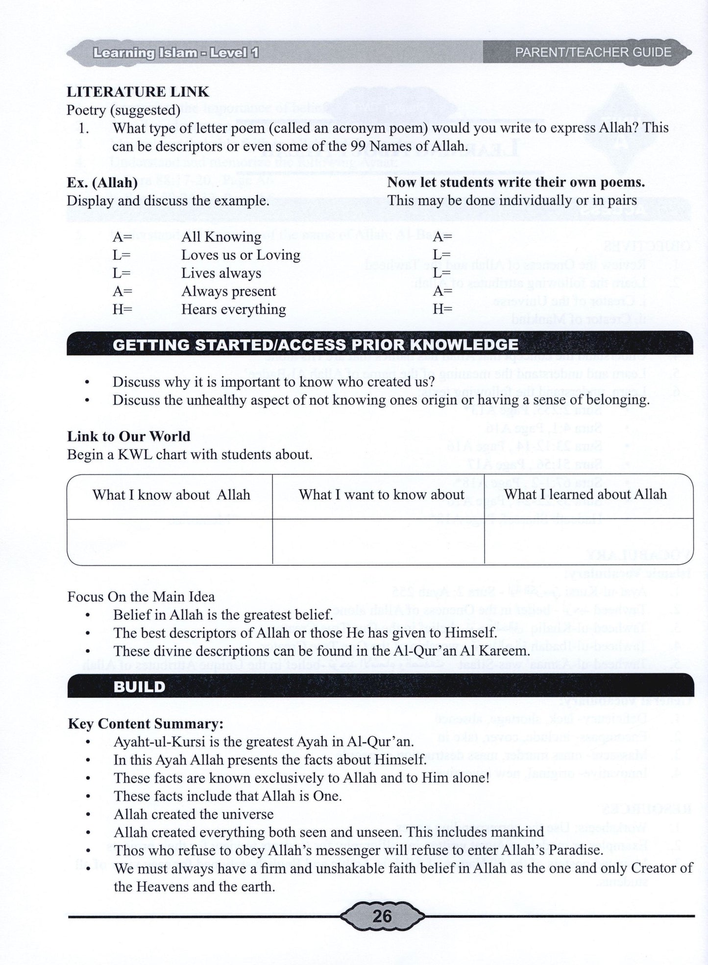 Learning Islam Parent/Teacher Guide Level 1 (Grade 6)