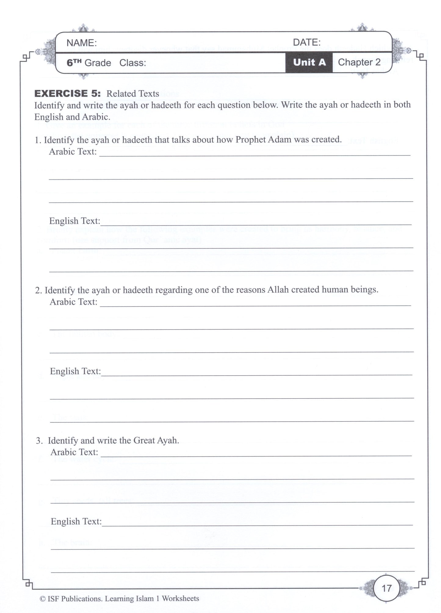 Learning Islam Workbook Level 1 (Grade 6)