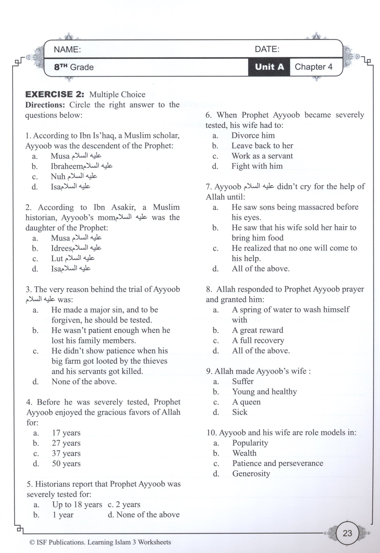 Learning Islam Workbook Level 3 (Grade 8)