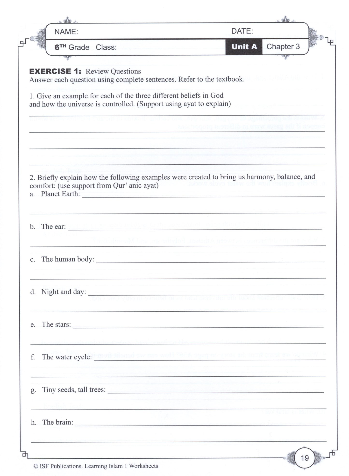 Learning Islam Workbook Level 1 (Grade 6)