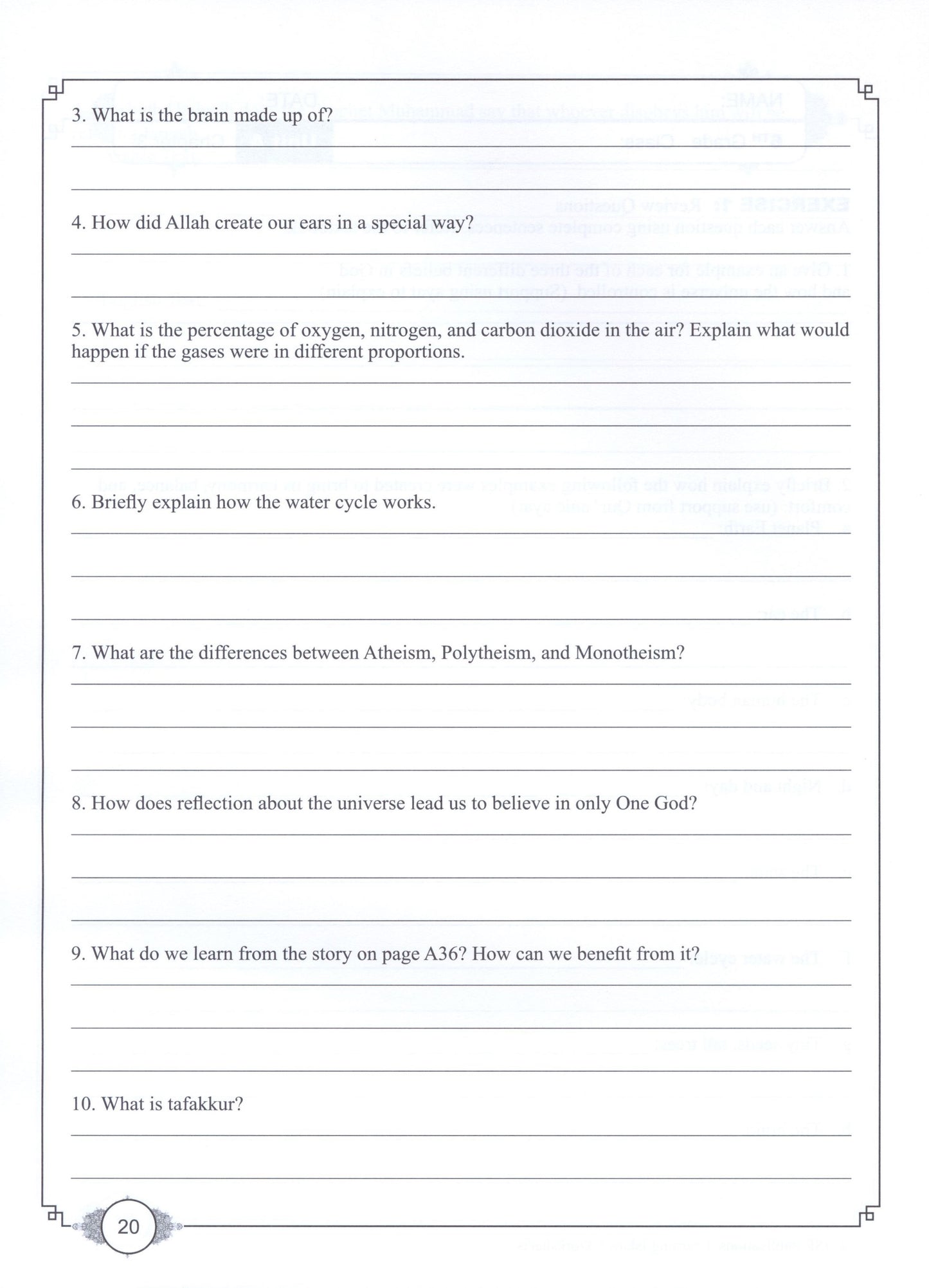 Learning Islam Workbook Level 1 (Grade 6)