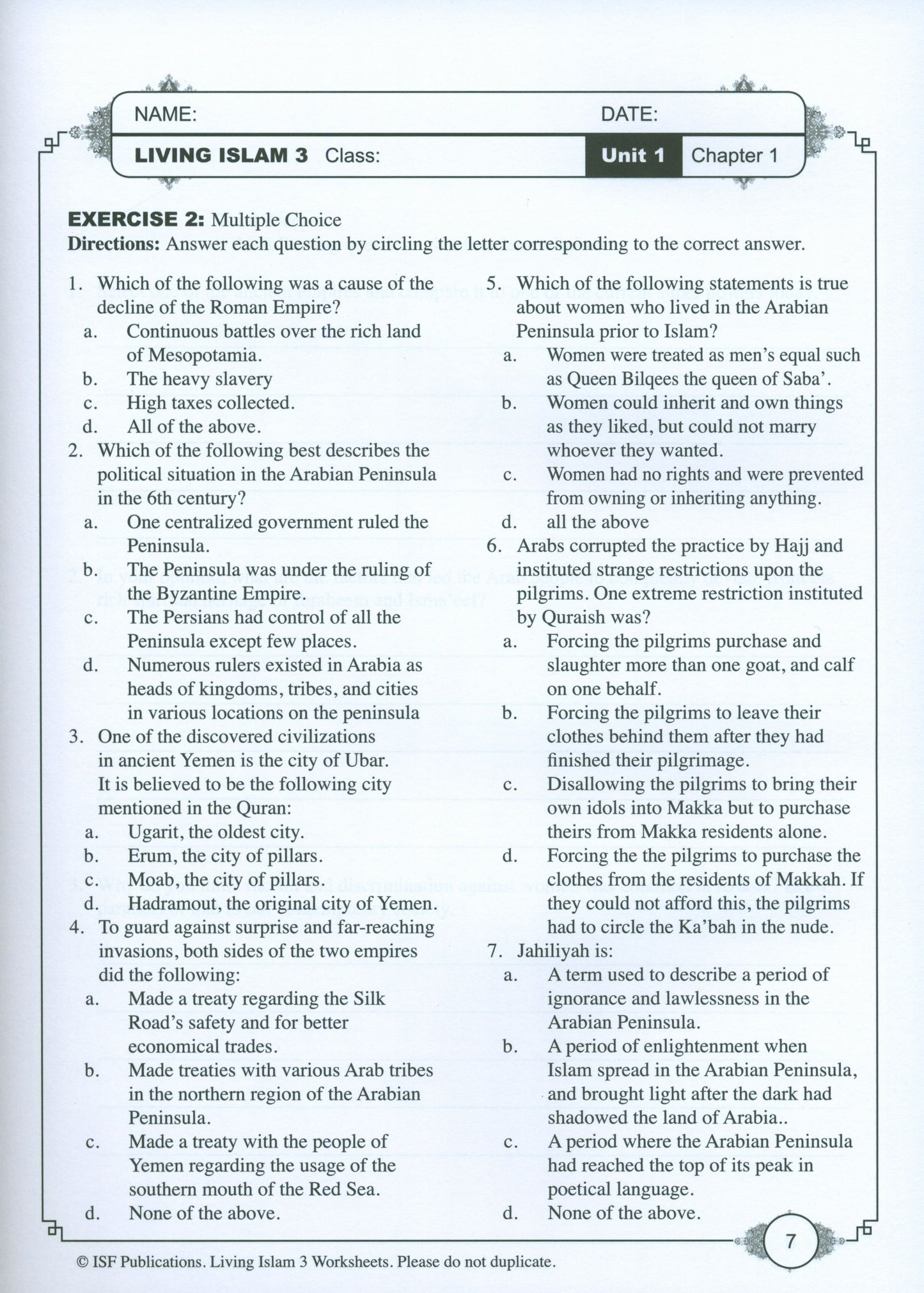 Living Islam 3 Workbook - Life Story of Prophet Muhammad