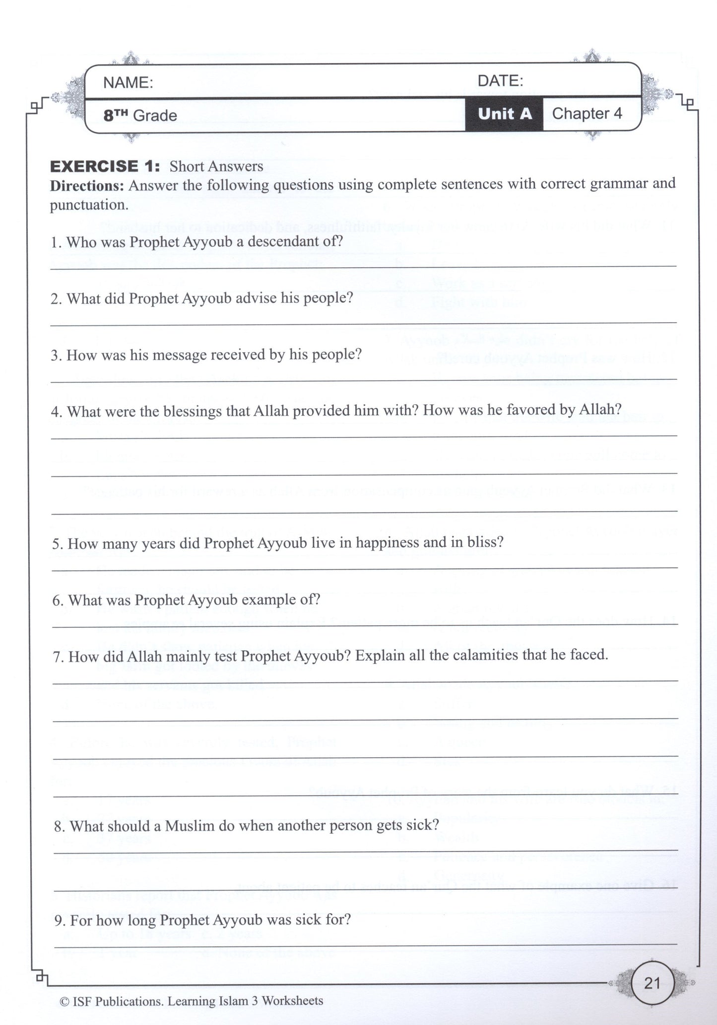 Learning Islam Workbook Level 3 (Grade 8)
